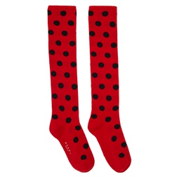 Red   Black Polka Dots Socks 232379M220017