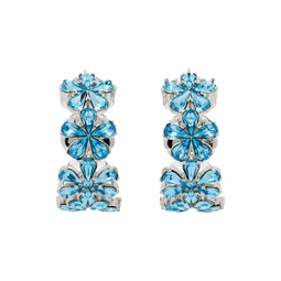 Silver   Blue Lily Hoop Earrings 232415F022005