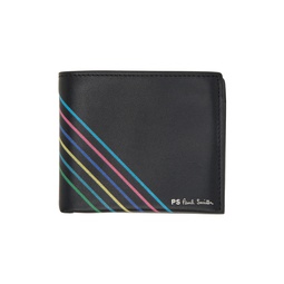 Black Sports Stripe Wallet 232422M164000