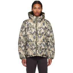 Khaki Quilted Reversible Puffer Jacket 232422M178003