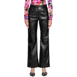 Black Straight Leg Faux Leather Trousers 232443F087003