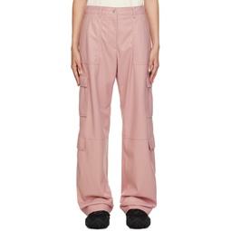 Pink Cargo Pockets Faux Leather Trousers 232443F087005