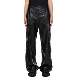 Black Cargo Pockets Faux Leather Trousers 232443F087007