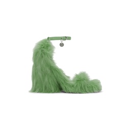 Green Faux Fur Heeled Sandals 232443F125001