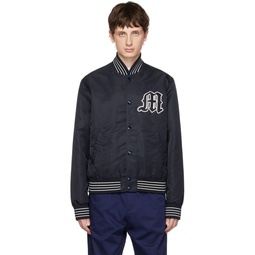 Navy Embroidered Bomber Jacket 232443M175000