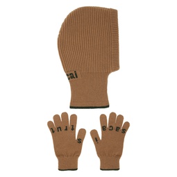 Beige Jacquard Balaclava   Glove Set 232445F014002