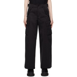 Black Cargo Pocket Faux Suede Trousers 232445F087002