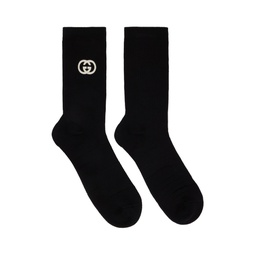 Black Embroidered Socks 232451M220002