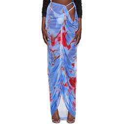 Blue Ruched Maxi Skirt 232463F093000