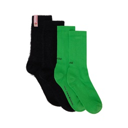 Two Pack Black   Green Socks 232480M220014