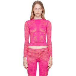 Pink Laser Cut Long Sleeve T Shirt 232483F110008