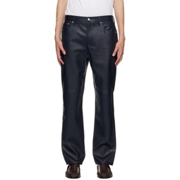 Navy Sako Faux Leather Trousers 232491M191004