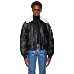 Black Zip Faux Leather Jacket 232494M181001