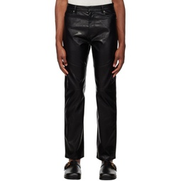 Black Paneled Faux Leather Trousers 232494M189000