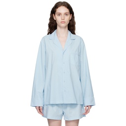 Blue Poplin Sleep Cotton Button Up Shirt 232545F079005
