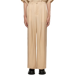 Beige Pleated Trousers 232564M191001