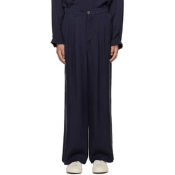 Navy Pleated Trousers 232564M191002