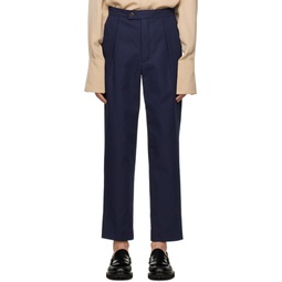 Navy Pleated Trousers 232564M191003
