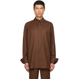 Brown Pointed Collar Shirt 232564M192016