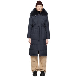 Navy Belted Down Coat 232594F061007