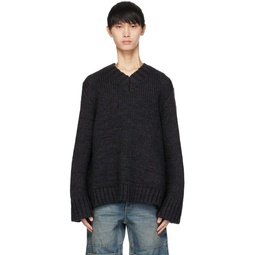 Black V Neck Sweater 232603M206001
