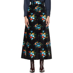 Black Floral Maxi Skirt 232605F093002