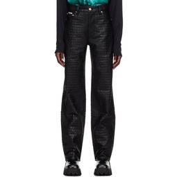 Black Benz Faux Leather Jeans 232640F069015