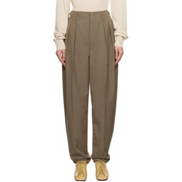 Taupe Pleated Tapered Trousers 232646F087007