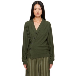 Green Relaxed Twisted Cardigan 232646F095008