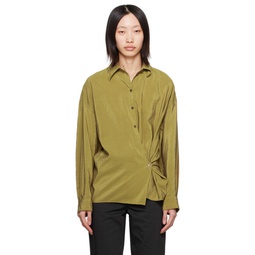 Green Straight Collar Twisted Shirt 232646F109017