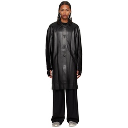 Black Belted Faux Leather Coat 232666M181000