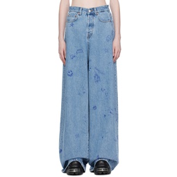 Blue Scribbled Jeans 232669F069002