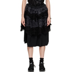 Black Layered Midi Skirt 232671F092007