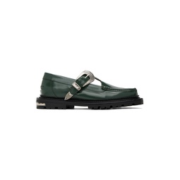 Green Buckle Loafers 232688M231012
