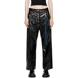 Black Straight Fit Faux Leather Trousers 232699F087008