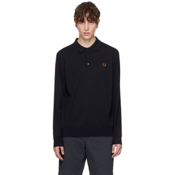 Navy Embroidered Long Sleeve Polo 232719M212033