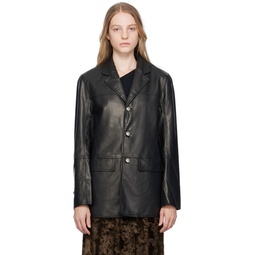 Black Paneled Faux Leather Jacket 232732F063002