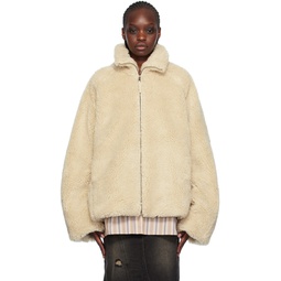 Off White Funnel Neck Faux Shearling Jacket 232732F063006