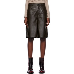 Brown Wide Faux Leather Shorts 232732F088001