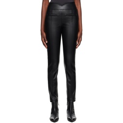 Black Straight Seams Faux Leather Trousers 232809F087019