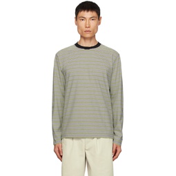 Black   Green Striped Long Sleeve T Shirt 232876M213011