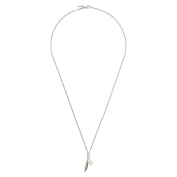 SSENSE Exclusive Silver Feather   Pearl Necklace 232883M145013