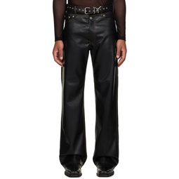 Black Y Belt Faux Leather Pants 232893M189000