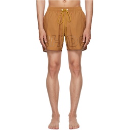 Tan Printed Swim Shorts 232923M208000