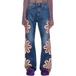 Blue Embroidered Jeans 232950M186003