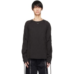 Black Drawstring Long Sleeve T Shirt 232950M213001