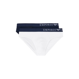 Two Pack Navy   White Briefs 232951M217000