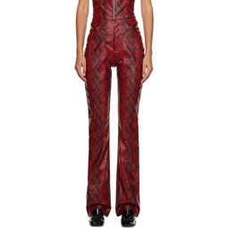 Red and Black Cutout Faux Leather Trousers 232956F087001