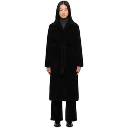 Black Belted Faux Shearling Coat 232984F059003