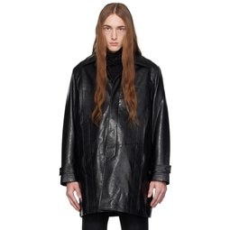 Black Buttoned Faux Leather Coat 232984M176000